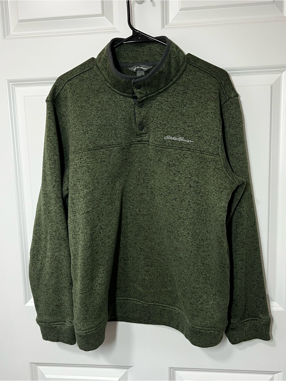 Eddie Bauer Men's Green Heather Quarter-Snap Pullover Sweater Large